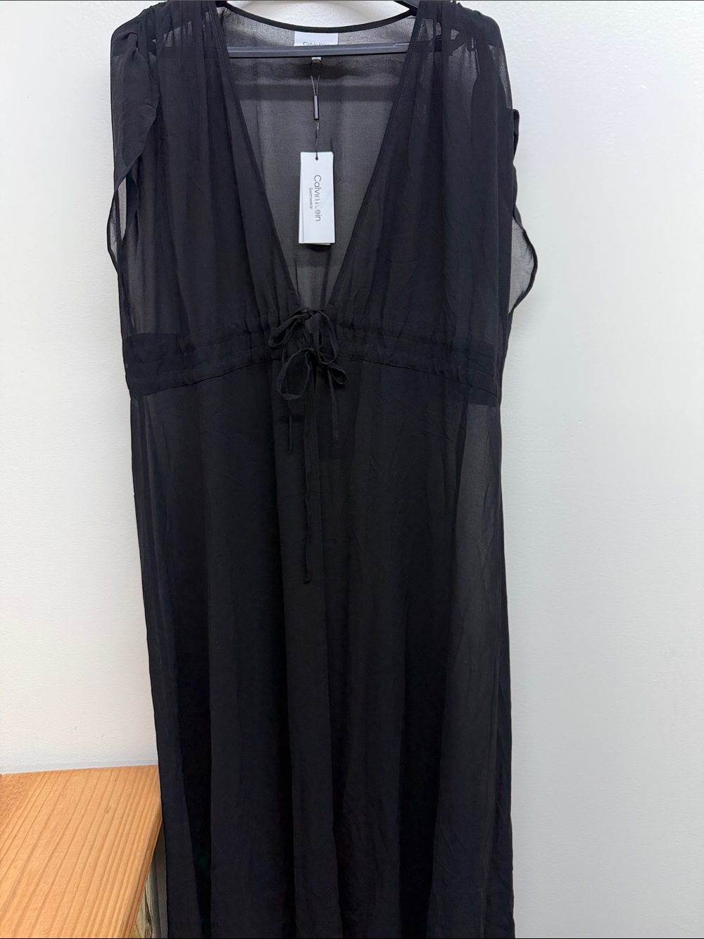 Calvin Klein Black Sheer Swim Cover-Up with Tie Detail